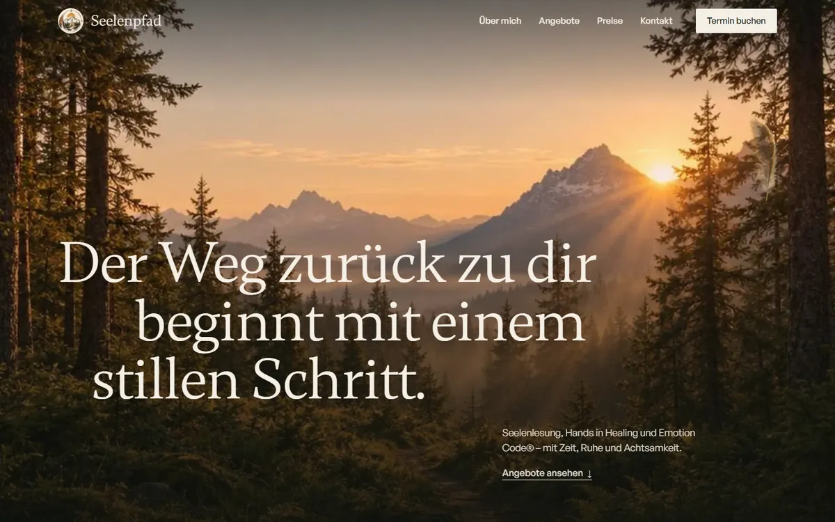 Die fertige Seite von Seelenpfad: Bergwald, Serifenschrift, Terminknopf
